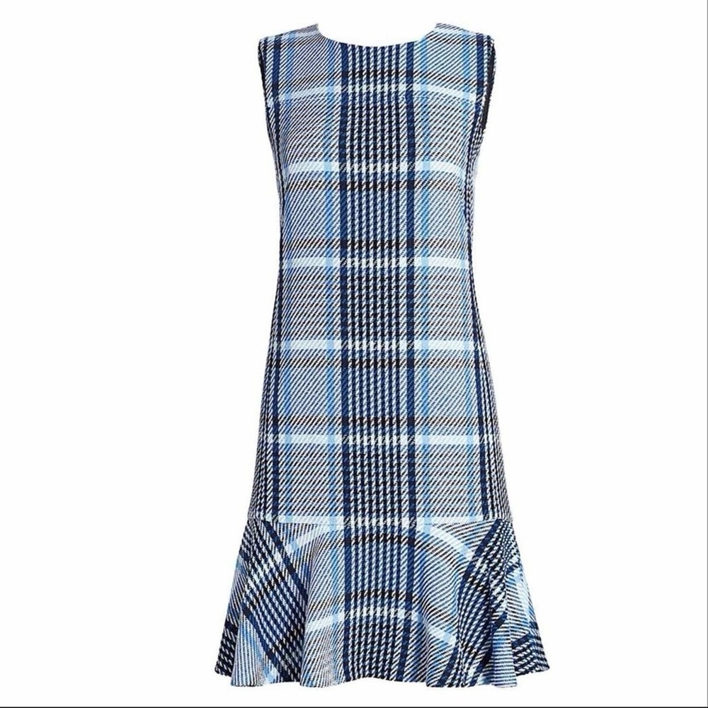 AKRIS Punto Plaid Tweed Flounce Hem Shift Dress Size US 4 Office Casual